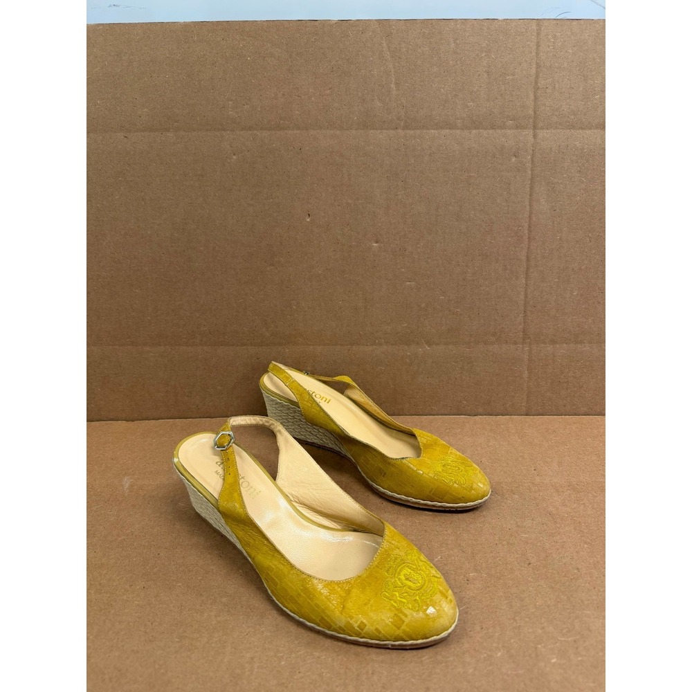 A.Testoni Embroidered Suede Leather Slingback Espadrille Wedge Yellow Size 37 EU